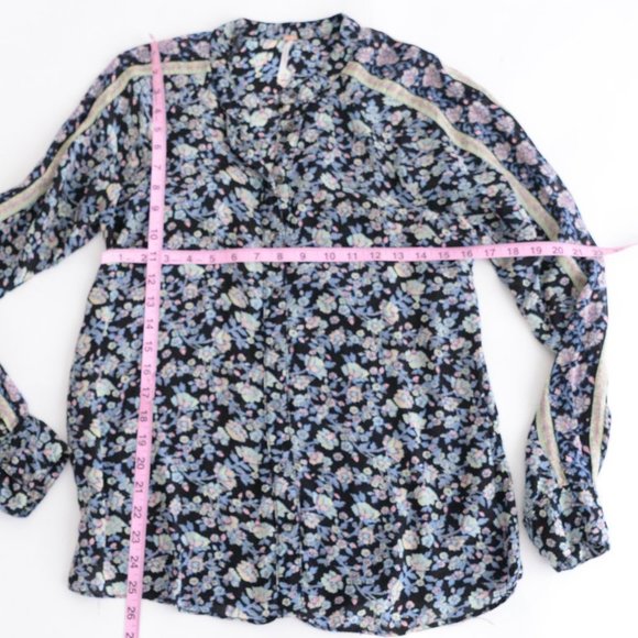 Free People Floral Button Down Shirt - Black and Blue - Picture 4 of 13